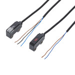 Czujnik fotoelektryczny, widok z boku, promień przenikający 1?m, ciemne-ON, NPN, kabel 2?m, wymaga śruby M3 i klamerki, E3T-ST12M 2M